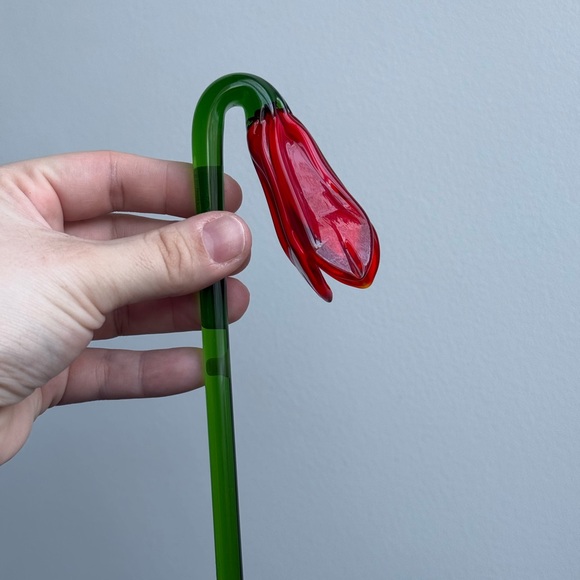 2 Vintage Flowers Murano Style Handblown Glass Valentines Day Gift w/ Vase - Picture 8 of 14